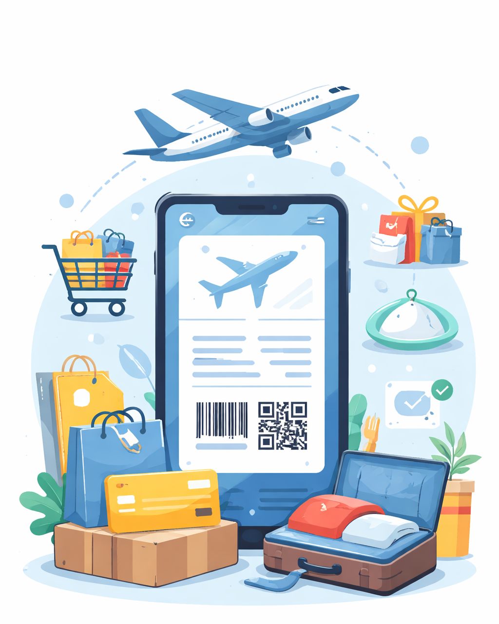 Airline Retailing symbol image with smartphone and ancillary services